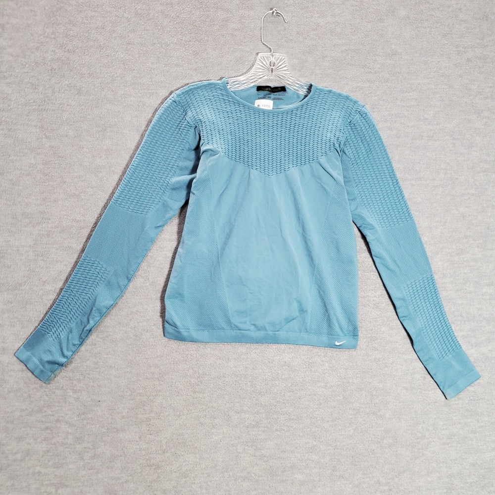 Nike Sphere Women Activewear Top M/L Blue Seamless Compression Crop Shirt Y2K